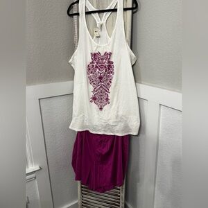 NWT! Cacique 2 Piece PJ Pajama Set White and Magenta 26/28